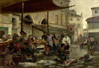 El mercado de pescado, Venecia, Italia, 1881 de William H. Jobbins